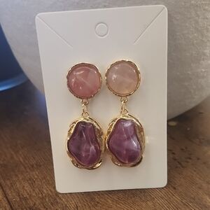 Gold-Tone Pink & Purple Stone Drop Earrings